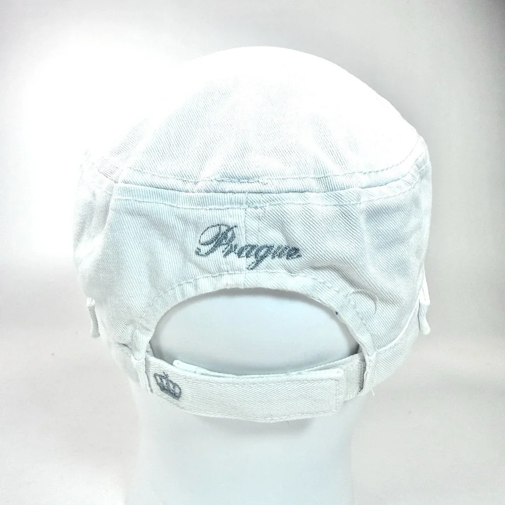 Hard Rock Couture Glam Rock Rhinestone Peace Sign Cadet Hat White Adjustable